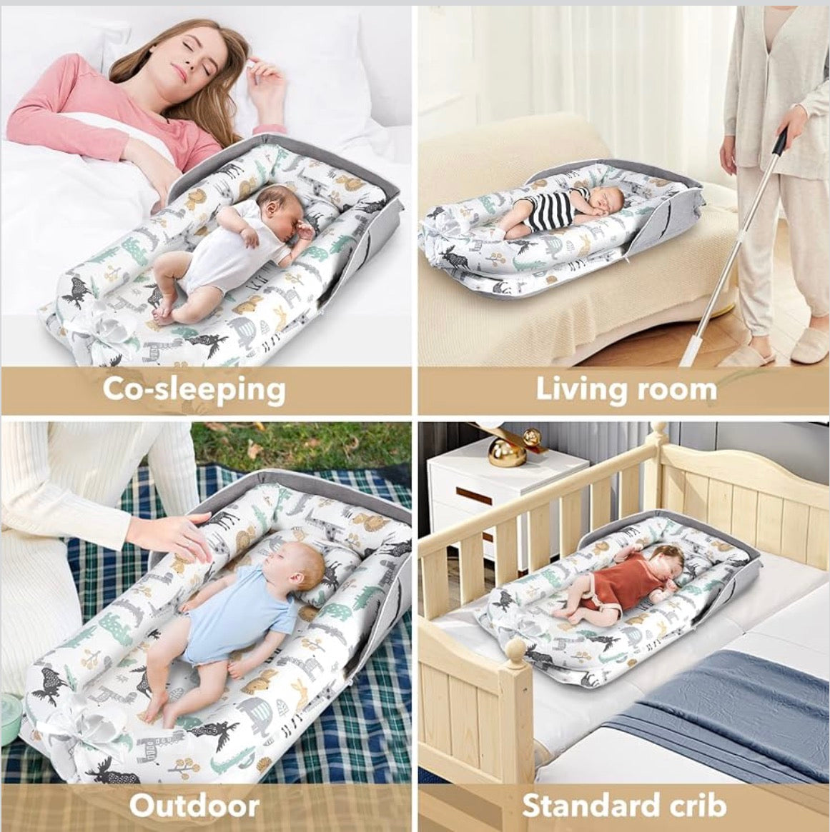 Kidspark Baby Lounger Cover Adjustable Baby Nest Cover for Co Sleeping, Ultra Soft 100% Cotton Baby Bed Cover Perfect for Traveling and Napping