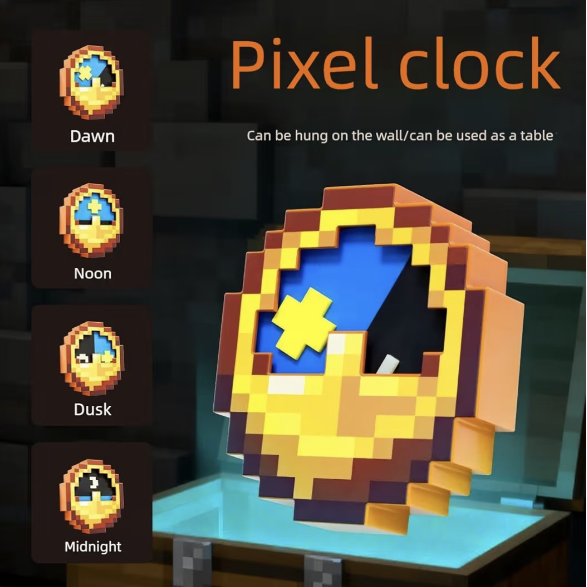 Minecraft Pixelated Clock, Pixelated World Clock Decoration, Room Decoration, Multifunctional Hanging Clock