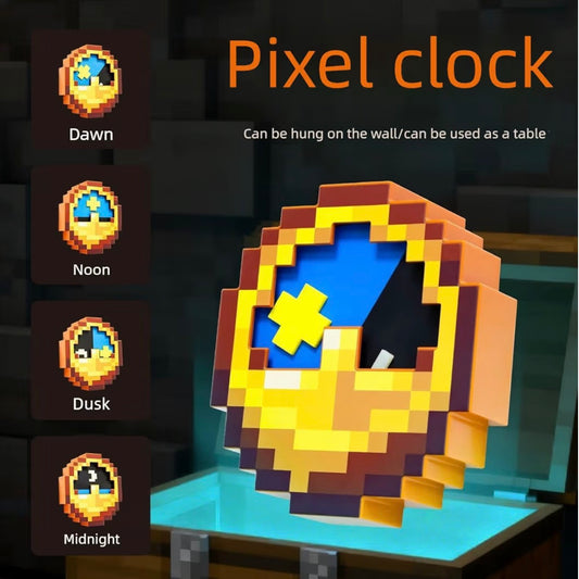 Minecraft Pixelated Clock, Pixelated World Clock Decoration, Room Decoration, Multifunctional Hanging Clock