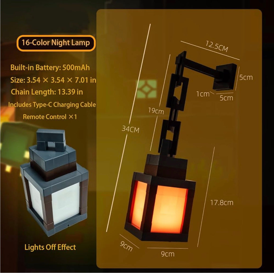 Mini Lamp Minecraft Minecraft detachable hanging lamp | 16 colour LED – Kidspark