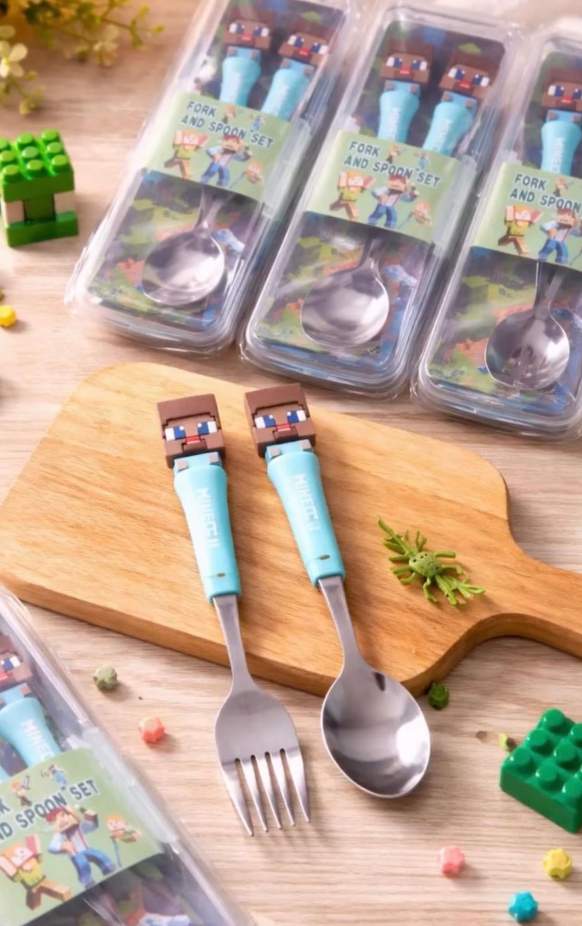 Minecraft themed fork and spoon set