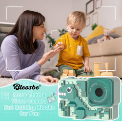Kids Camera Dinosaur for years 3 to 8 Years Digital Camera for Children with Building Block Dual Lens 2.4 Inch HD Screen 64GB inbuilt music player and games - Kidspark