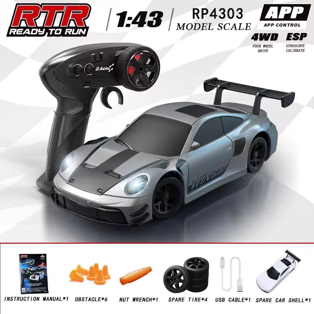HB Toys RP4303 1:43 Porsche 911 GT3 R Grey RC Drift Car