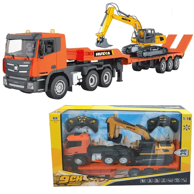 Huina 1319 1:24 RC Tractor Truck with Flatbed Trailer & Excavator 9CH