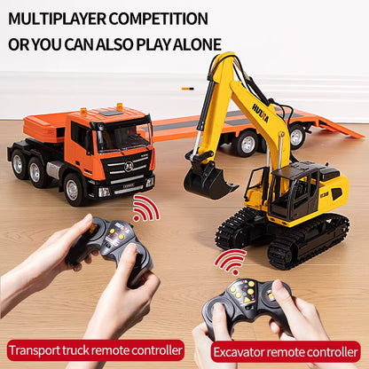 Huina 1319 1:24 RC Tractor Truck with Flatbed Trailer & Excavator 9CH