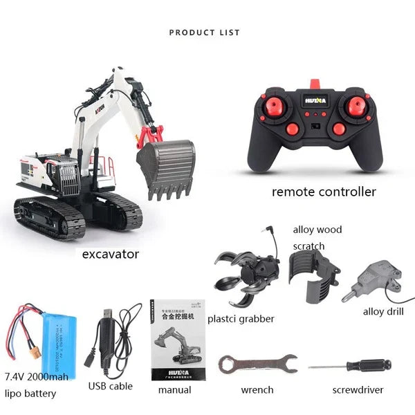 Huina 1594 1:14 RC Excavator 12CH Alloy Construction Vehicle (2026 Model)