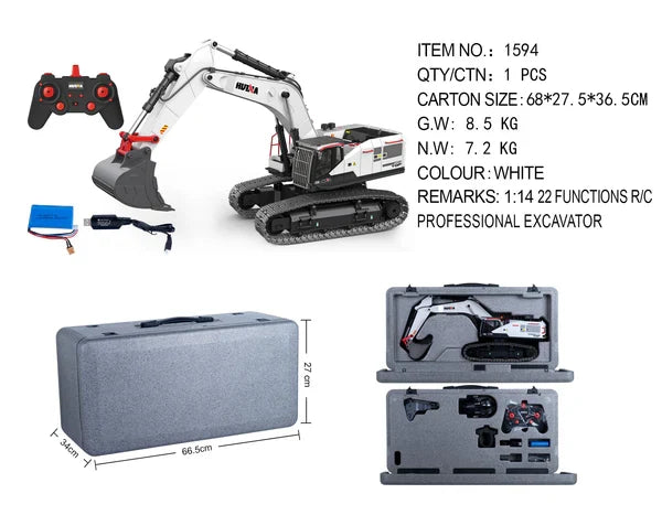 Huina 1594 1:14 RC Excavator 12CH Alloy Construction Vehicle (2026 Model)