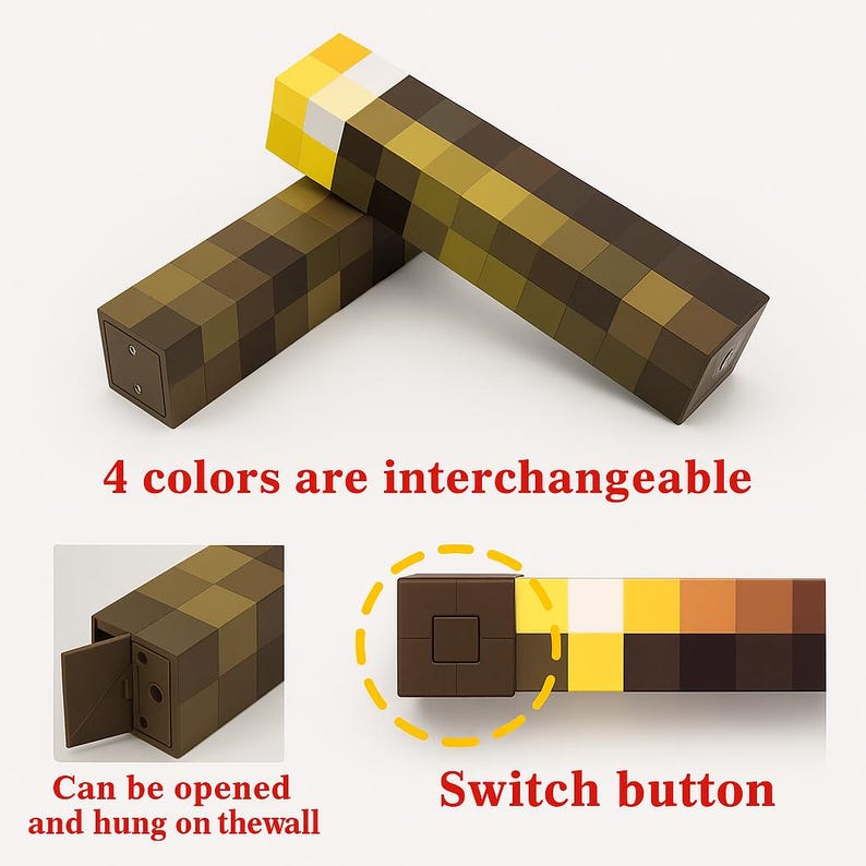 Minecraft Torch Night Light – 4 colour USB LED Wall Lamp