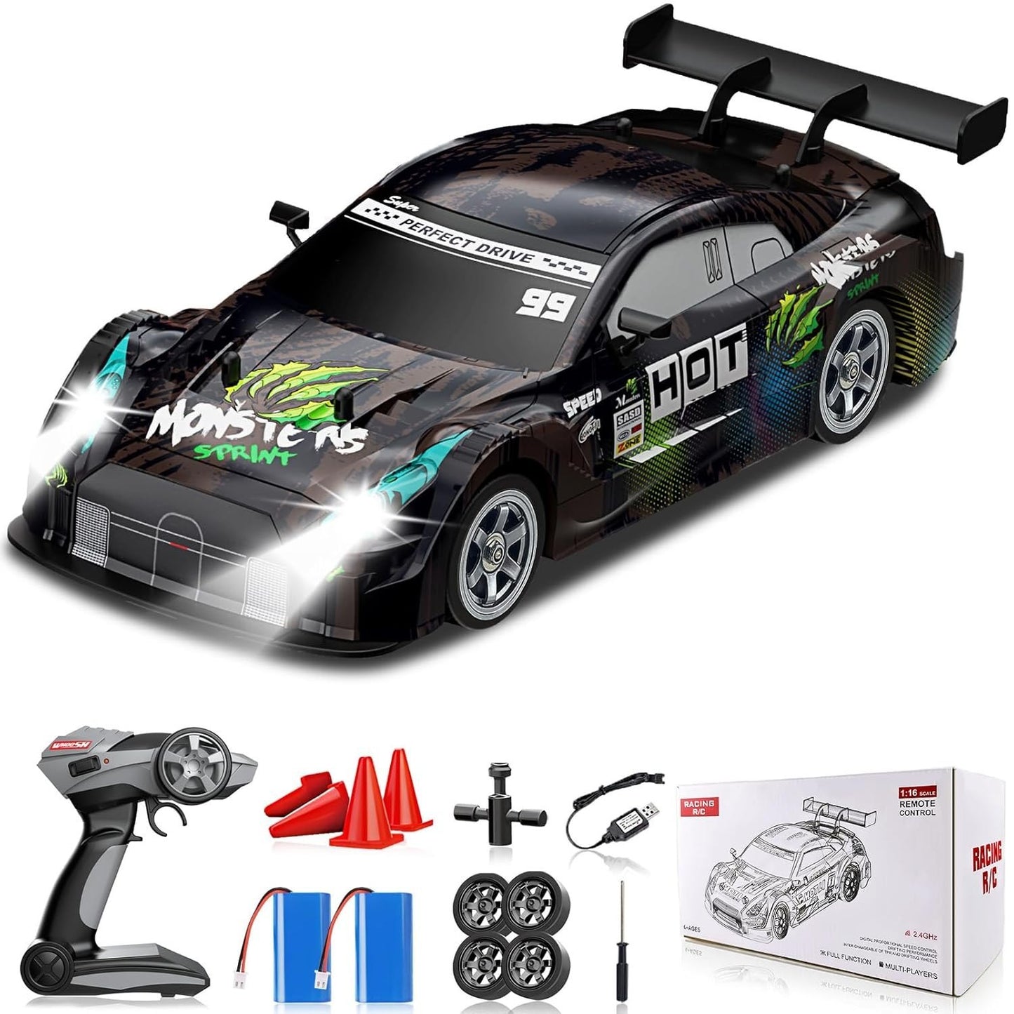 Whoosh metal RC car  |1 : 16 | Lights | 4WD | Drift | 30km/H