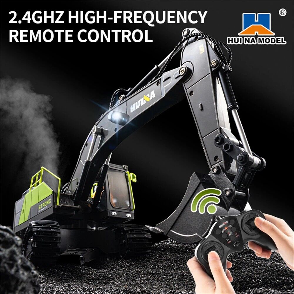 Huina 1661 1:18 Die-Cast Metal RC Excavator – 11CH Radio Control Construction Vehicle with Lights