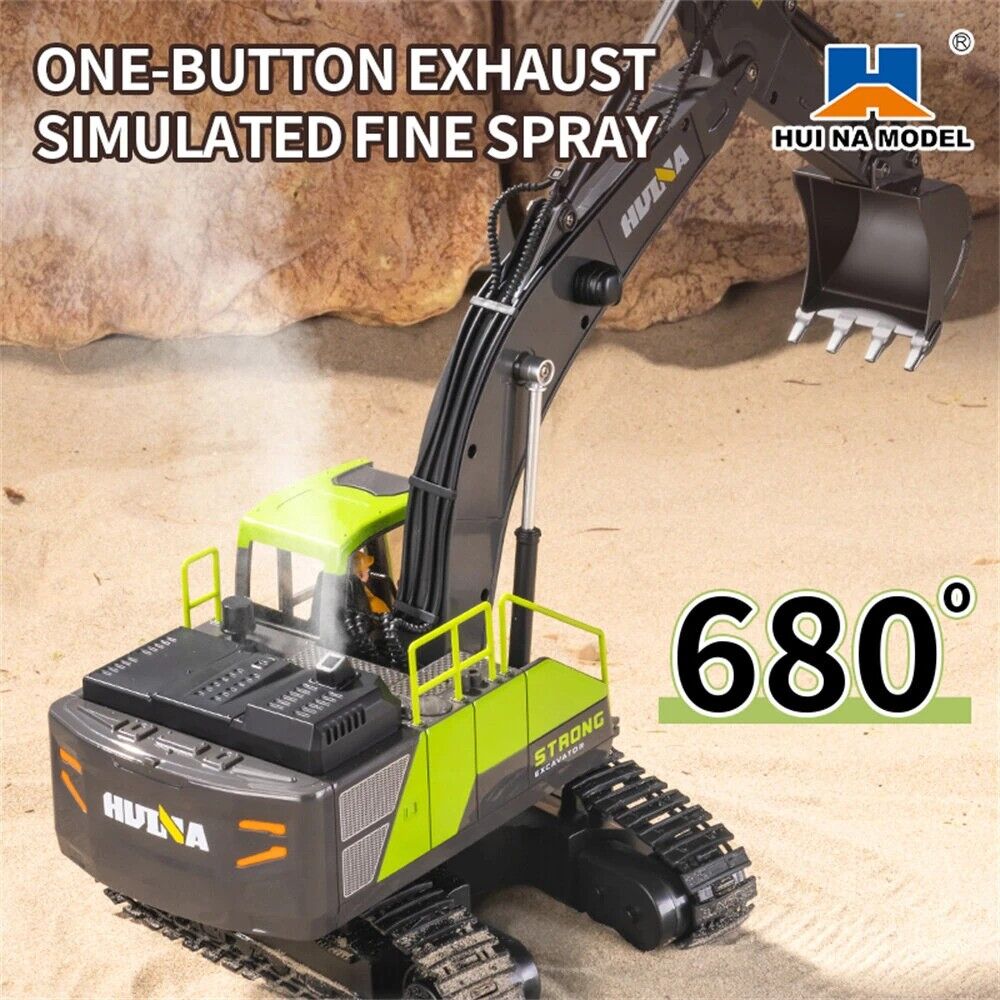 Huina 1661 1:18 Die-Cast Metal RC Excavator – 11CH Radio Control Construction Vehicle with Lights