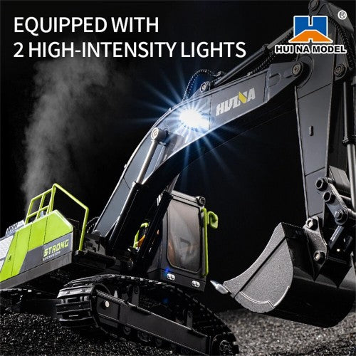Huina 1661 1:18 Die-Cast Metal RC Excavator – 11CH Radio Control Construction Vehicle with Lights