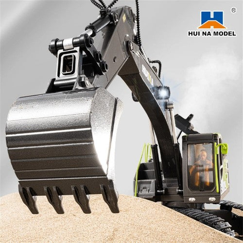 Huina 1661 1:18 Die-Cast Metal RC Excavator – 11CH Radio Control Construction Vehicle with Lights
