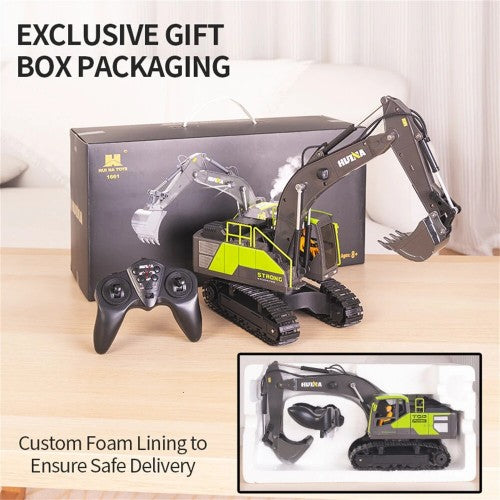 Huina 1661 1:18 Die-Cast Metal RC Excavator – 11CH Radio Control Construction Vehicle with Lights