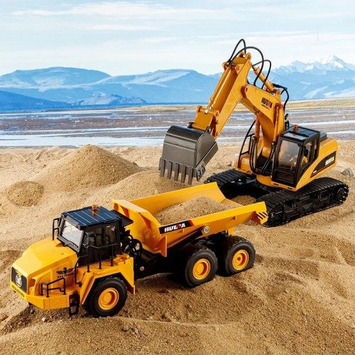 Huina 1553 Rc Excavator Huina 1: 16 11CH 2.4G Electric Sound and Light Alloy Metal Dump Car RC Die-cast Truck Remote Control Toys