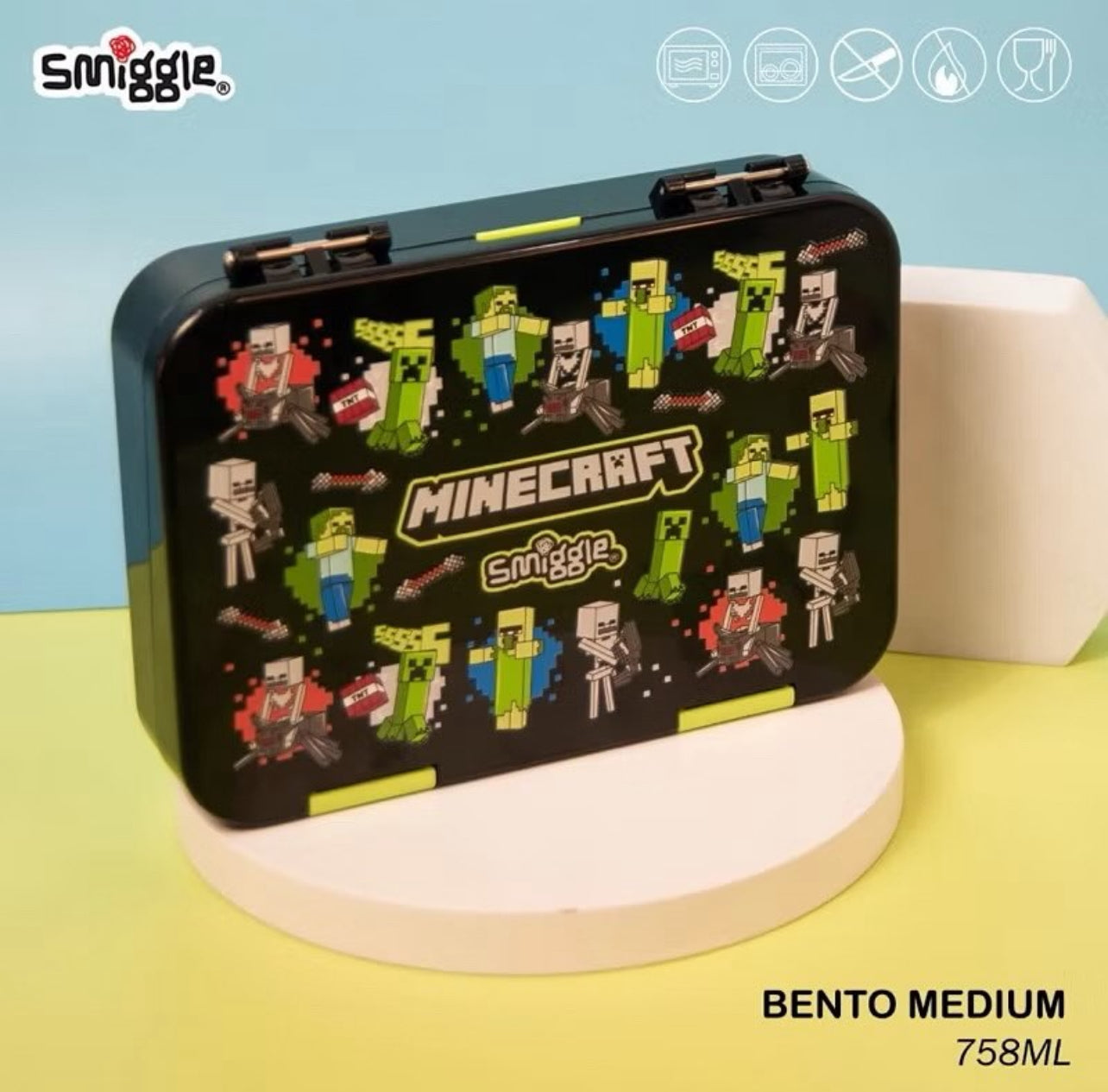 Smiggle Minecraft Happy Medium Bento 758 ML Lunchbox | Leakproof