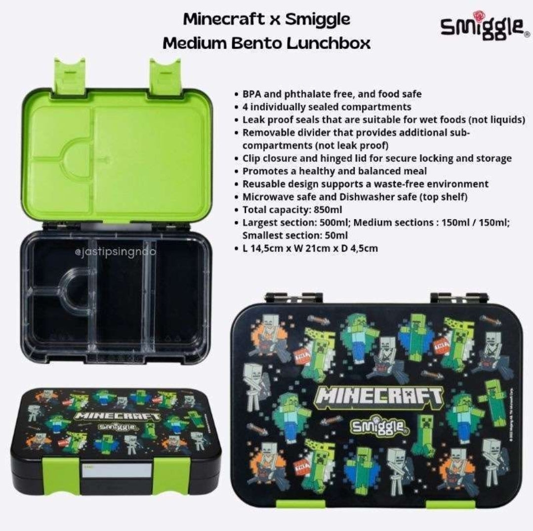 Smiggle Minecraft Happy Medium Bento 758 ML Lunchbox | Leakproof