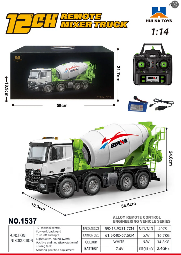 HUINA 1537 12 CH 1:14 REMOTE CONTROL MIXER TRUCK