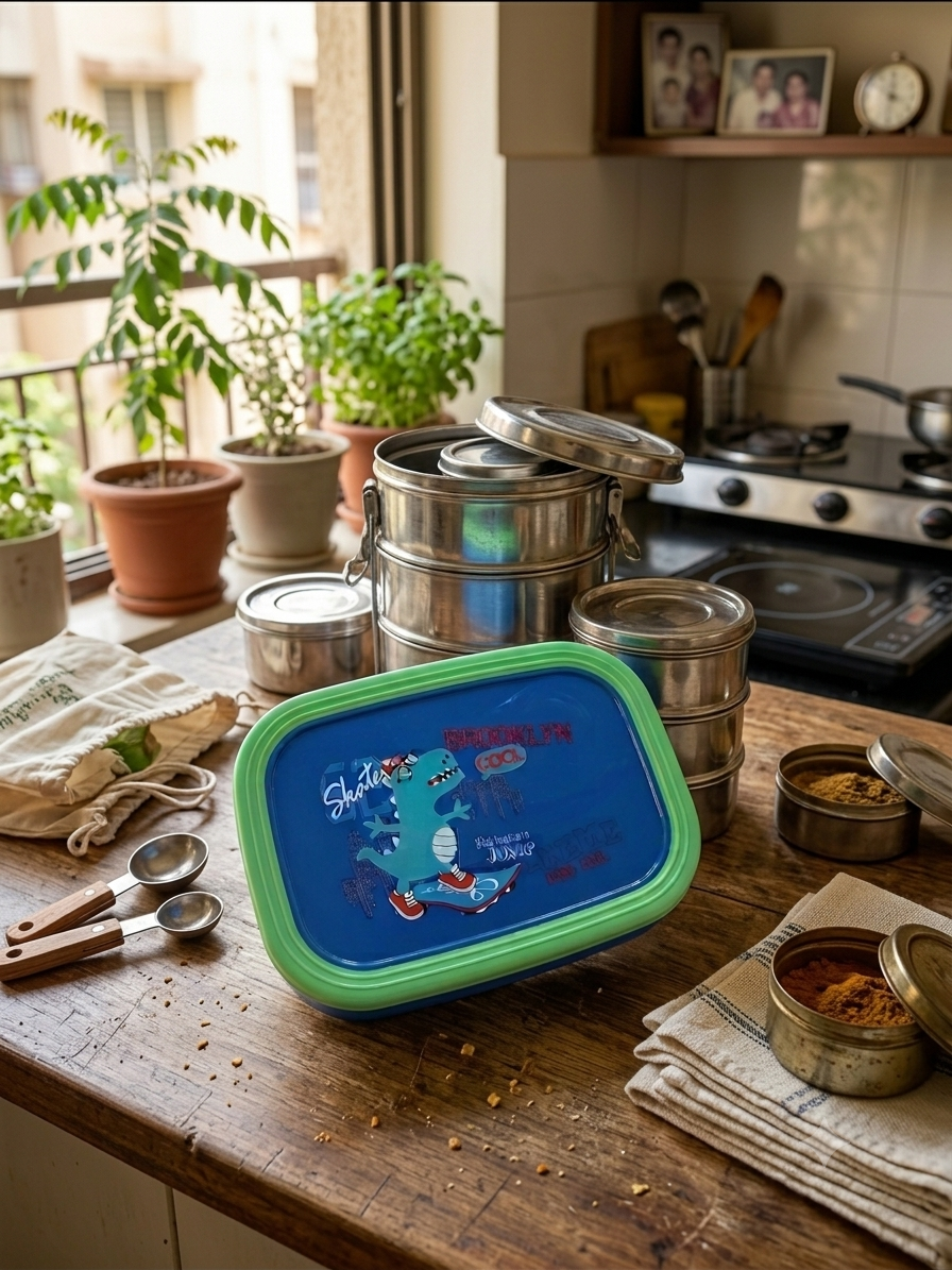 Dino stainless Steel  2 compartment lunch box