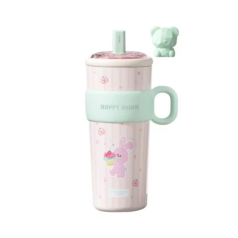 Happy drink! Steel thermos tumbler | Tea strainer | anti drop - 630 ml sipper
