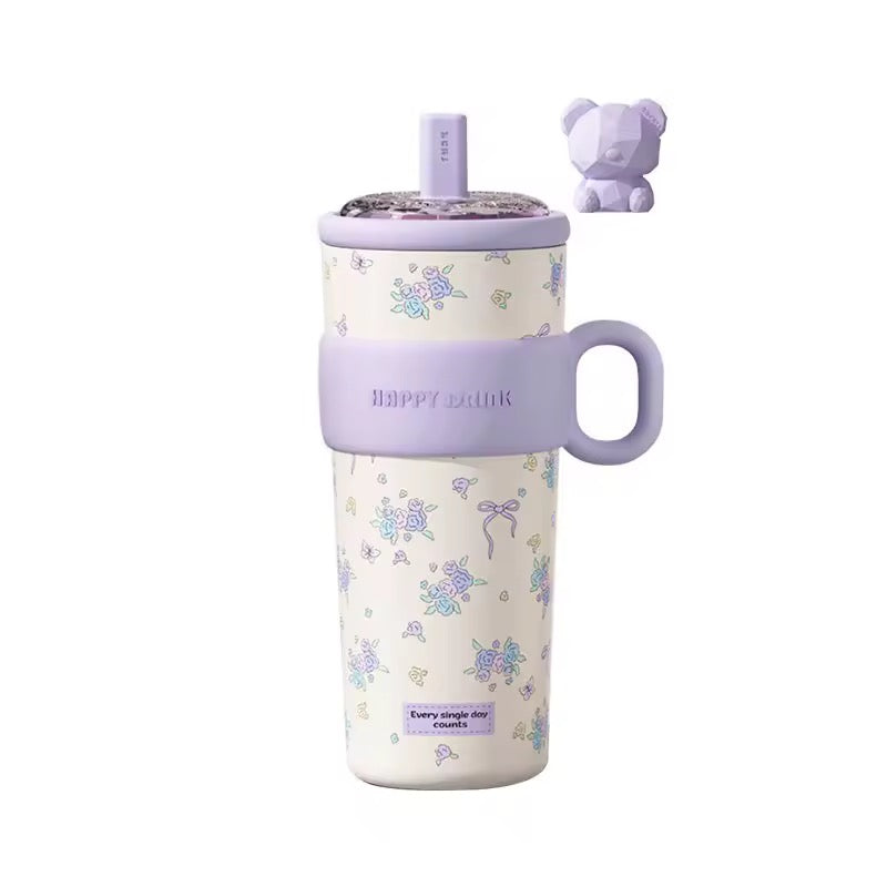 Happy drink! Steel thermos tumbler | Tea strainer | anti drop - 630 ml sipper