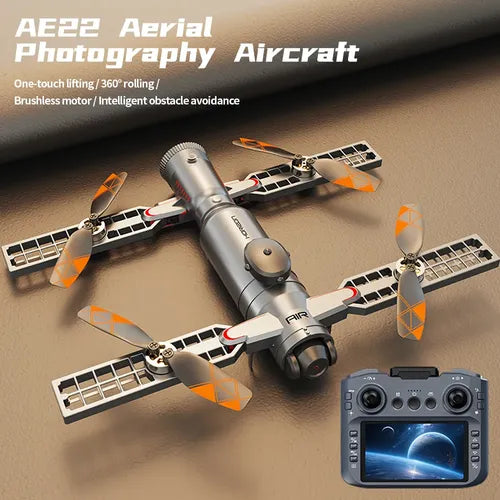 SHRC AE22 Aerospace Interstellar Spacecraft WiFi FPV with 4.3inch LCD Screen Controller HD Dual Camera Servo Gimbal 360 Obstacle Avoidance One Key Spray LED Brushless Foldable RC Drone Quadcopter RTF