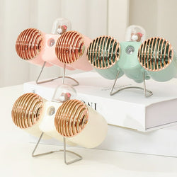 Mini desk Fan Silent Powerful Cute bear Dual Head Desk Cooling Fan with Water Mist Sprayer - Kidspark