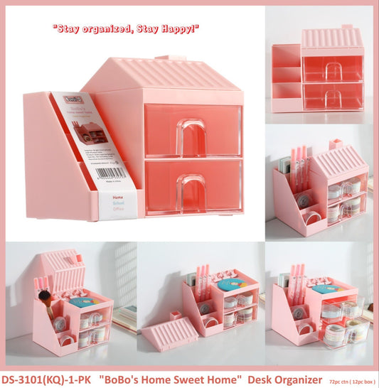 Stationary desk organizer with DIY stickers | Hut shaped (pink)