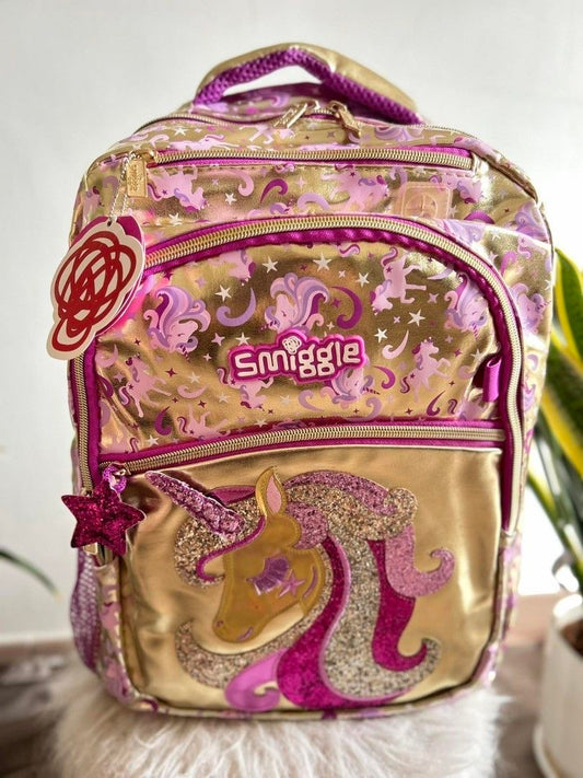 Smiggle - 16 inch Premium gold unicorn Backpack