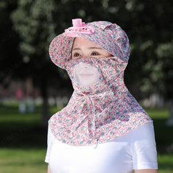 Kids/women USB charging face mask with fan breathable sun hat summer UV protection neck cover cap Visor ( red bunny) - Kidspark
