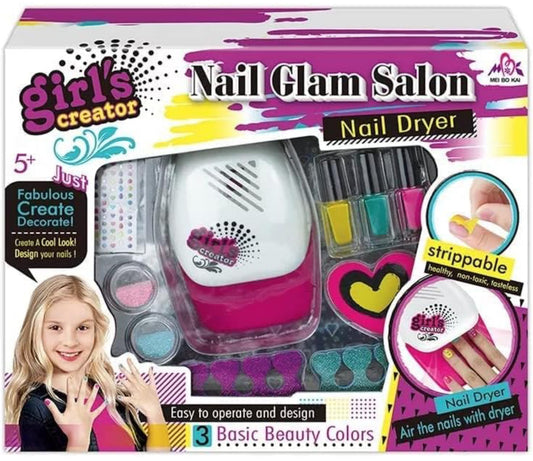 Kids Nail Polish Set, Glam Nail Salon, Pedicure and Manicure Kit, Girls Nail Kit 5-12 Years Old Girls Nail Salon Decoration Set with Nail Dryer 10 pcs set