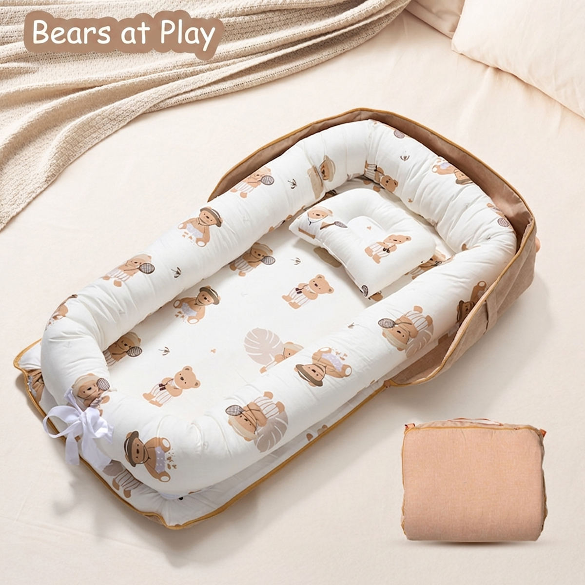 Kidspark Baby Lounger Cover Adjustable Baby Nest Cover for Co Sleeping, Ultra Soft 100% Cotton Baby Bed Cover Perfect for Traveling and Napping