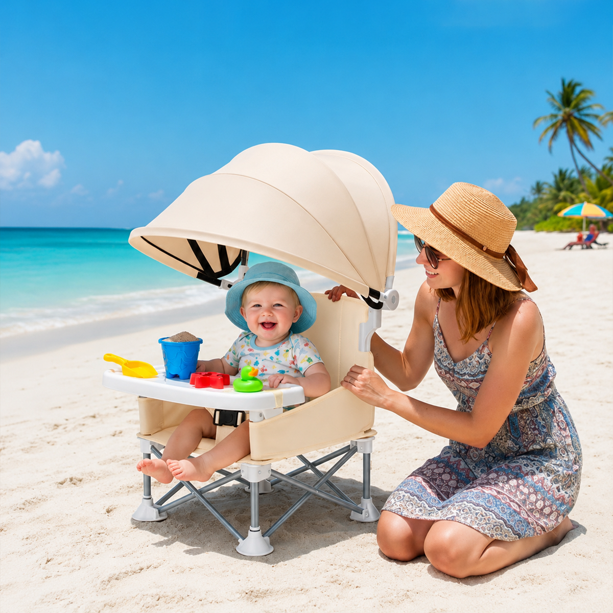 Kidspark Beachy High chair | food tray | very portable | canopy | detachable | EU standard quality