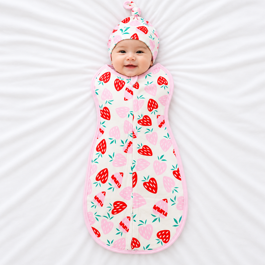 Kidspark Sleepie Pro | strawberry Premium Baby Swaddle Wrap | 1 TOG | Soft Breathable Newborn Sleep Sack | Anti-Startle Sleep Wrap | 0-6 month