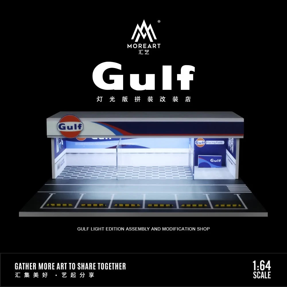MoreArt MO936102 1:64 Gulf Service Garage Diorama with LED Lighting Display Scene