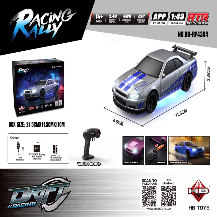 HB Toys RP4304 1:43 Nissan Skyline R34 RC Drift Car