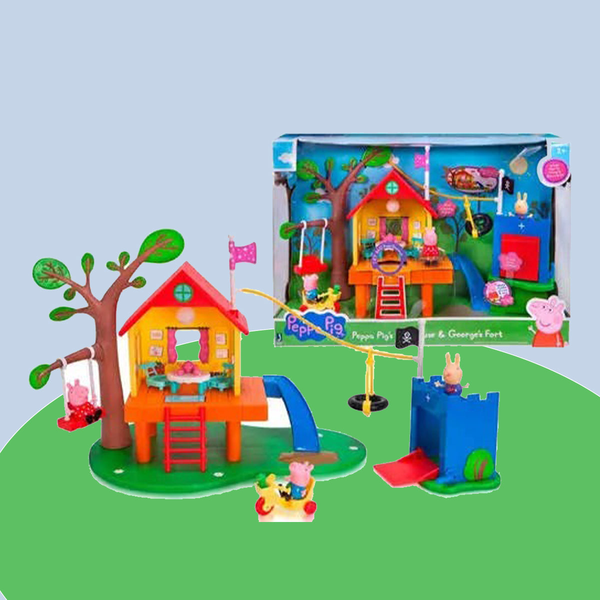 Peppa Pig's Treehouse & George's Fort Playset with Richard Rabbit ...