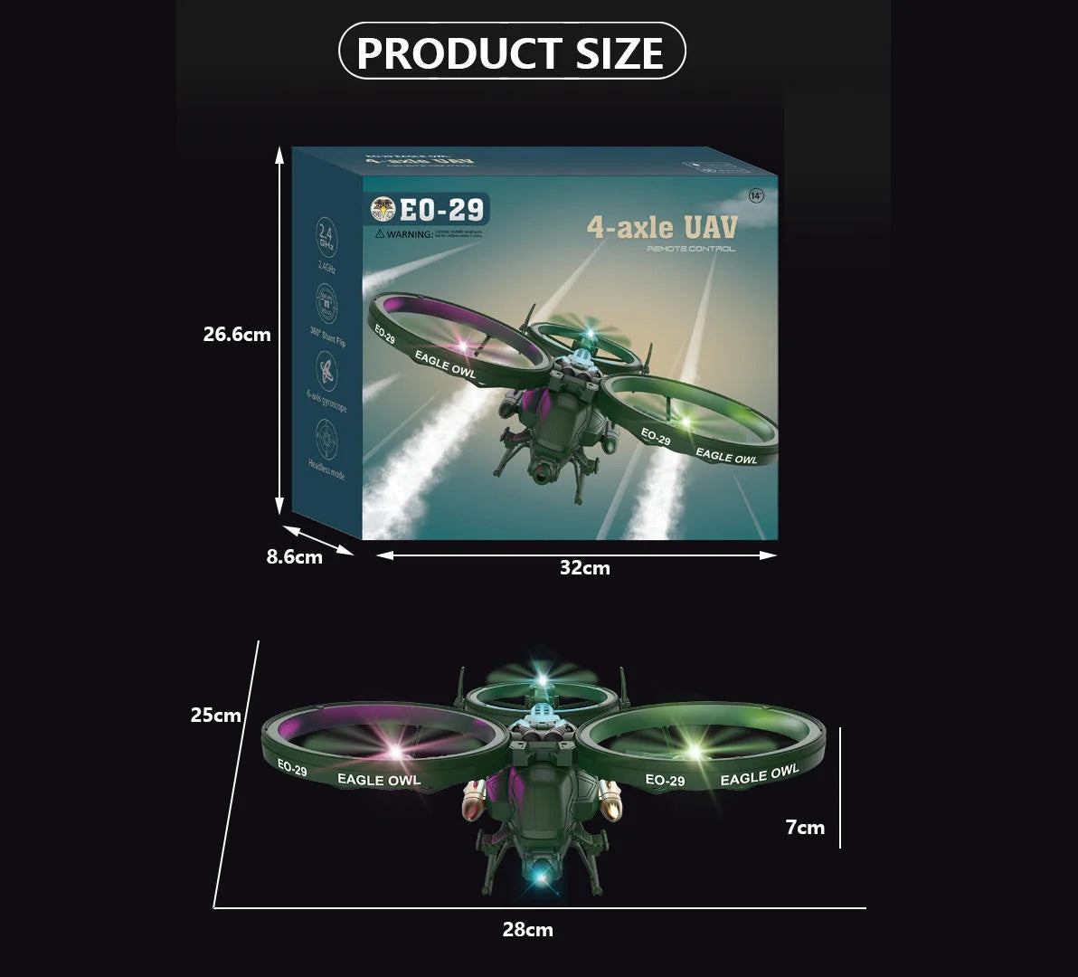EO-29 Eagle Owl 6-Channel Fighter RC Drone with LED Lights