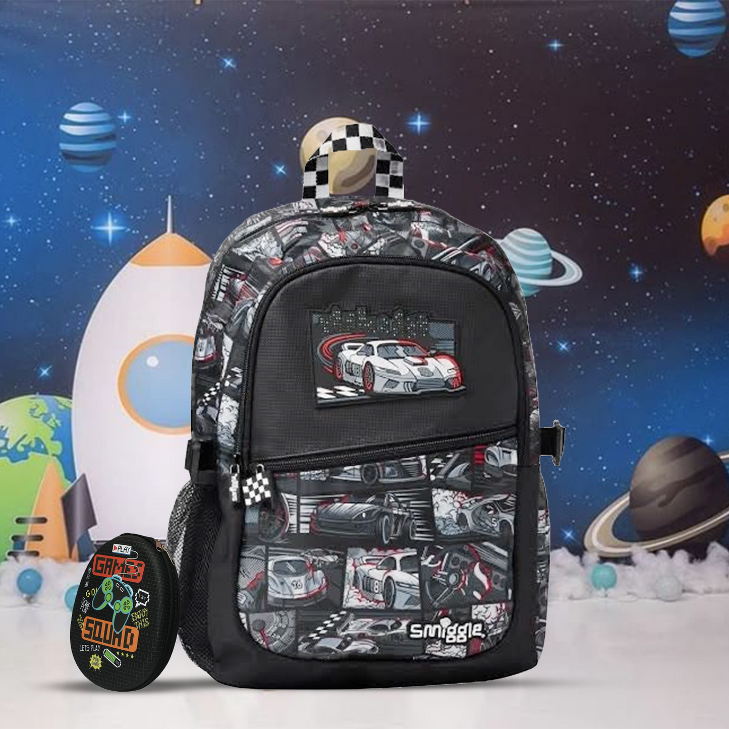 Smiggle - 16 inch Premium Black Racing Backpacks