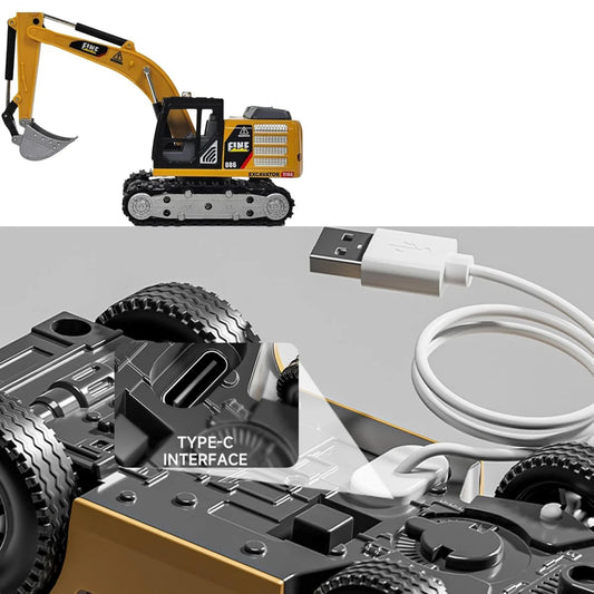 TRASPED 1:64 RC Excavator – App & Remote Control with Lights & Sounds