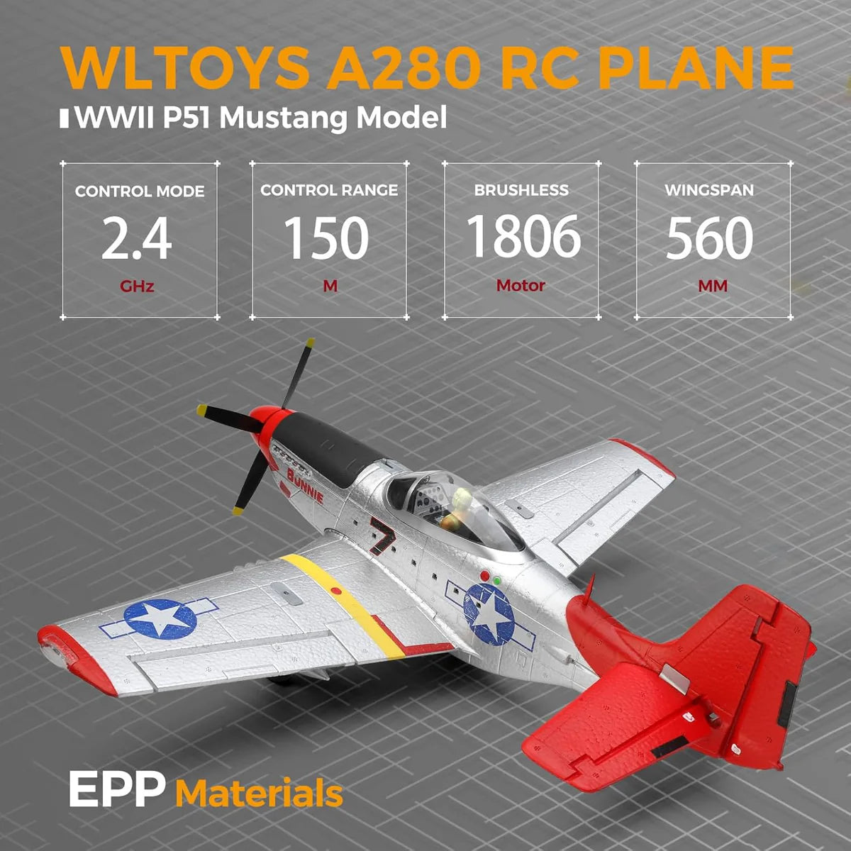 WLTOYS XK A280 P51 Mustang 6G/3D Brushless RC Plane
