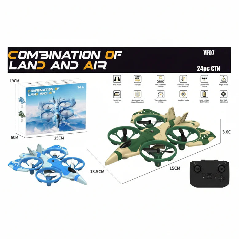 2-in-1 RC YF07 Flying Car Drone Land Air Optical Flow Hover Kids Toy
